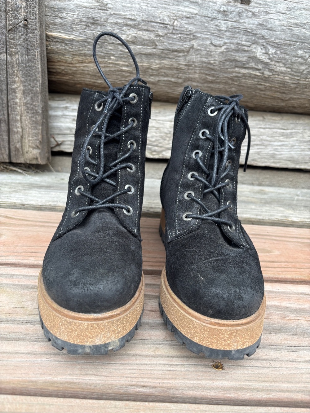 TAOS Main Street Black Rugged Lace-Up Platform Boots-Women’s 37- 6-6.5